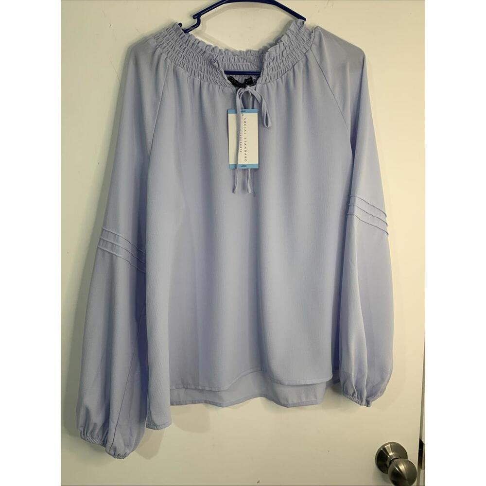 NWT Social Standard by Sanctuary Tallie Long Sleeve‎ Peasant Top L Blue Cottage